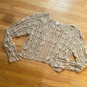 Caslon Tan Crochet Sweater